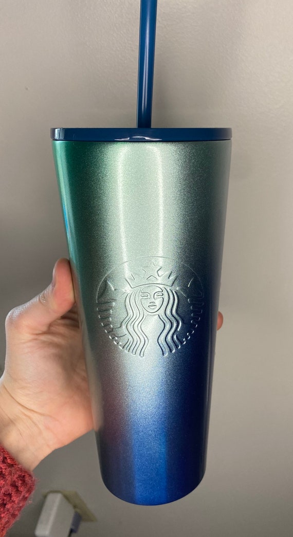 Starbucks Green~Blue~Silver Ombre Stainless Steel Tumbler Cold Cup Coffee  Venti 24 oz 