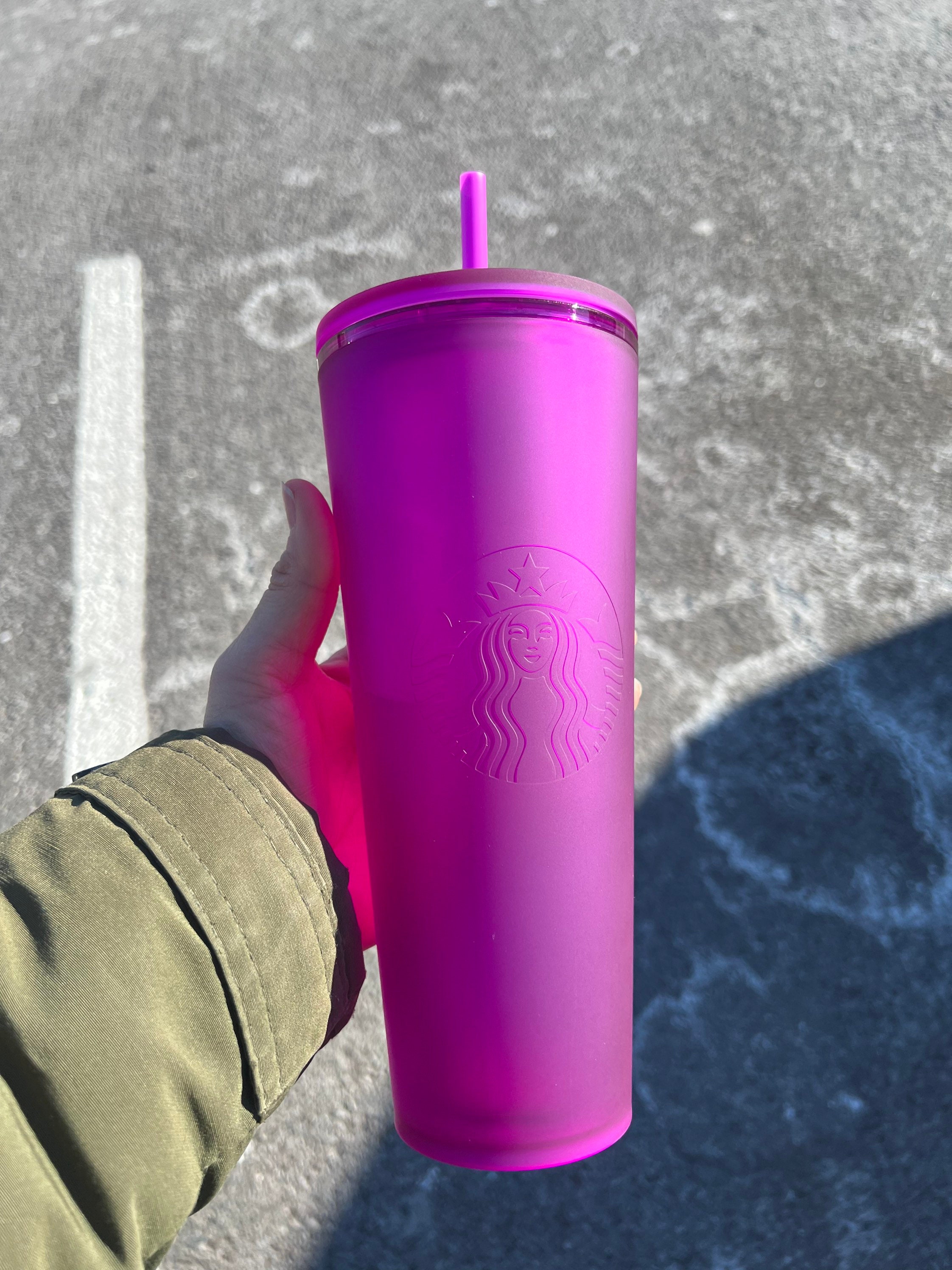 Starbucks Purple Cherry Blossom 12oz Plastic Straw Cup Dome Tumbler