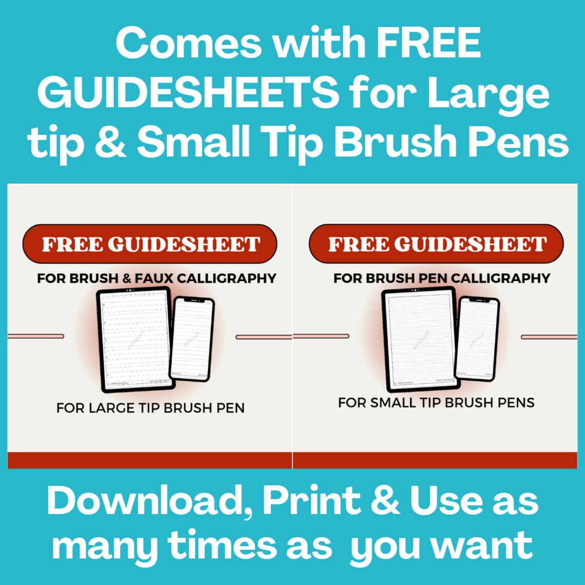 Brush Lettering Printable Calligraphy Worksheets With FREE GUIDESHEETS ...