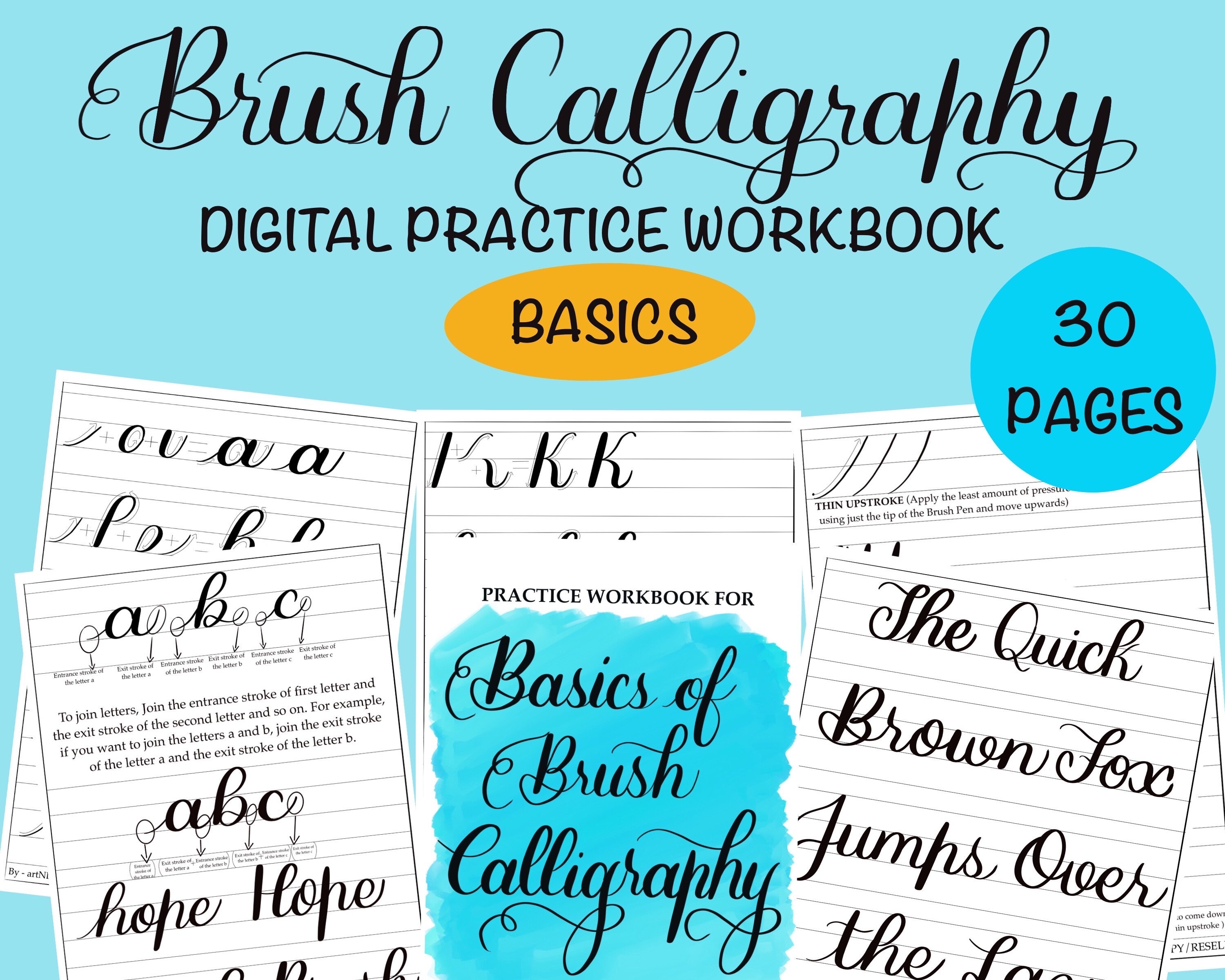 Brush Lettering Printable Calligraphy Worksheets With FREE GUIDESHEETS ...