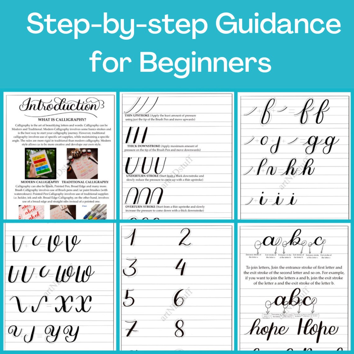 Brush Lettering Printable Calligraphy Worksheets With FREE GUIDESHEETS ...