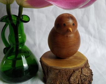 Vintage Handmade Carved Yew Elm Wooden Bird on Mount Signed by Artist G. Gray Chubby Round Bird Sculpture Folk art