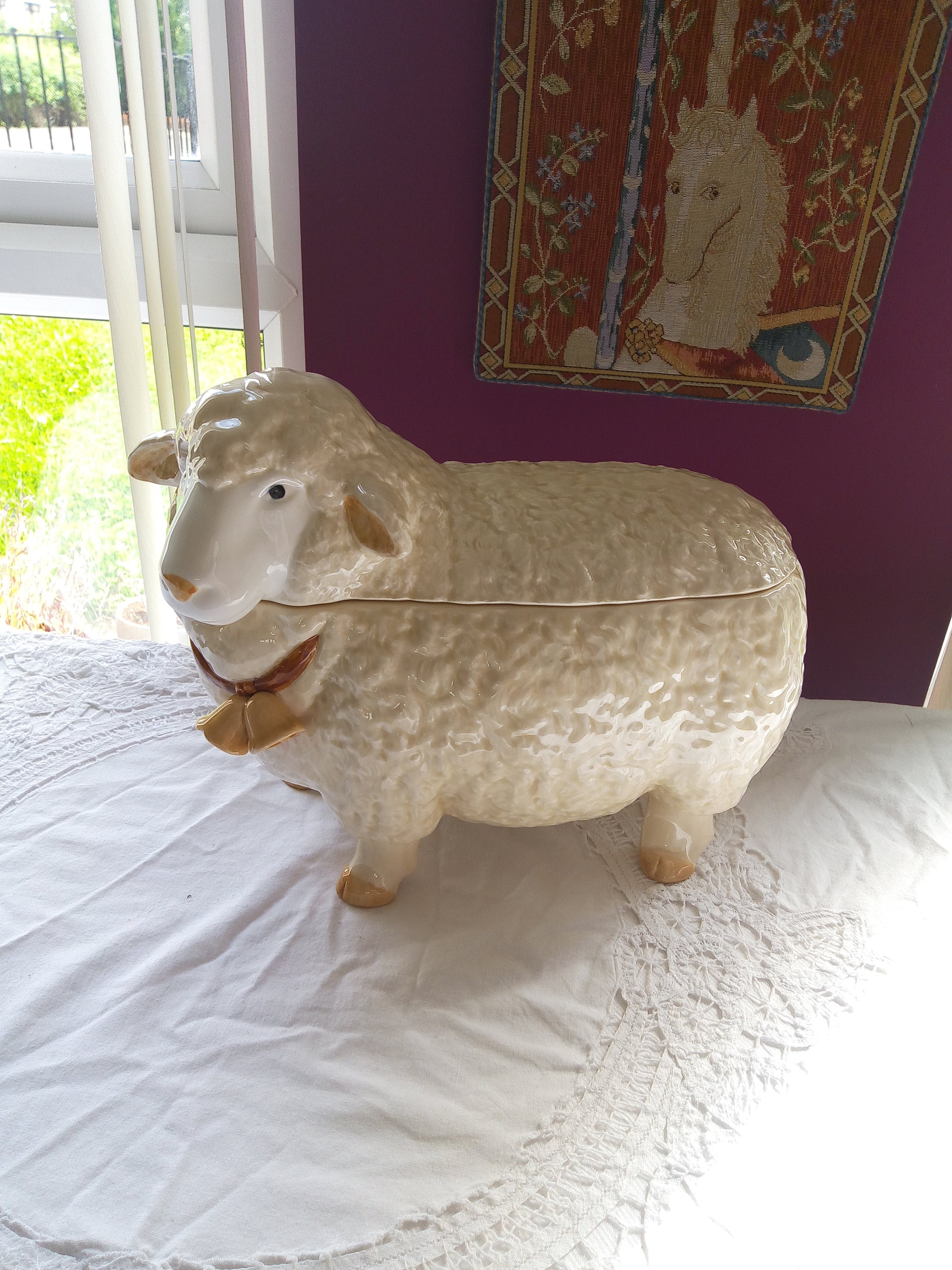 Vintage Otagiri Hand Crafted Porcelain Sheep Lidded Cookie Jar