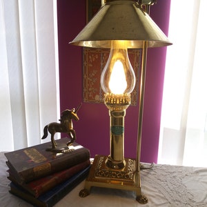 Vintage Brass Lamp Paris istanbul Orient Express Train Replica Adjustable Shade Glass Chimney Clawfoot Base Electric Lamp 1970s Etsy
