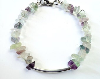 Gemstone, bracelet and earrings, fluorite jewellery set, stone bracelet and earrings, gift for birthday, for her