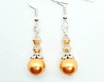 Pearl earrings, glass dangle, wedding, bridesmaid earrings gift for birthday, for her