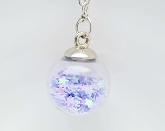 Pretty Glass globe pendant, bauble star glitter filled necklace, boho hippie, gift for birthday, daughter, neice, for her