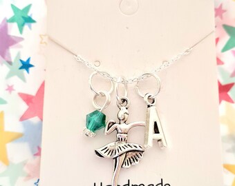 Ballerina necklace, personalised, Childrens jewellery, BFF, initial pendant, gift for birthday, for girls