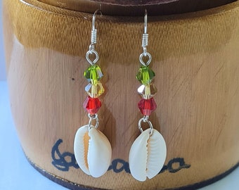 Unique Cowrie shell dangle earrings, Boho African style jewellery, gifts for her birthday  present