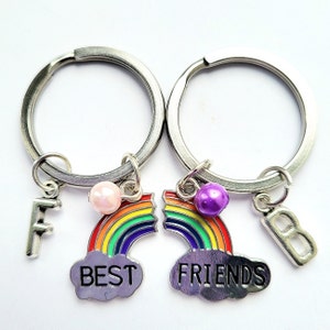 Llavero arcoíris personalizado, llavero, dije para bolso, letra inicial, mejor amigo, BFF, regalo de cumpleaños, para niñas o niños.