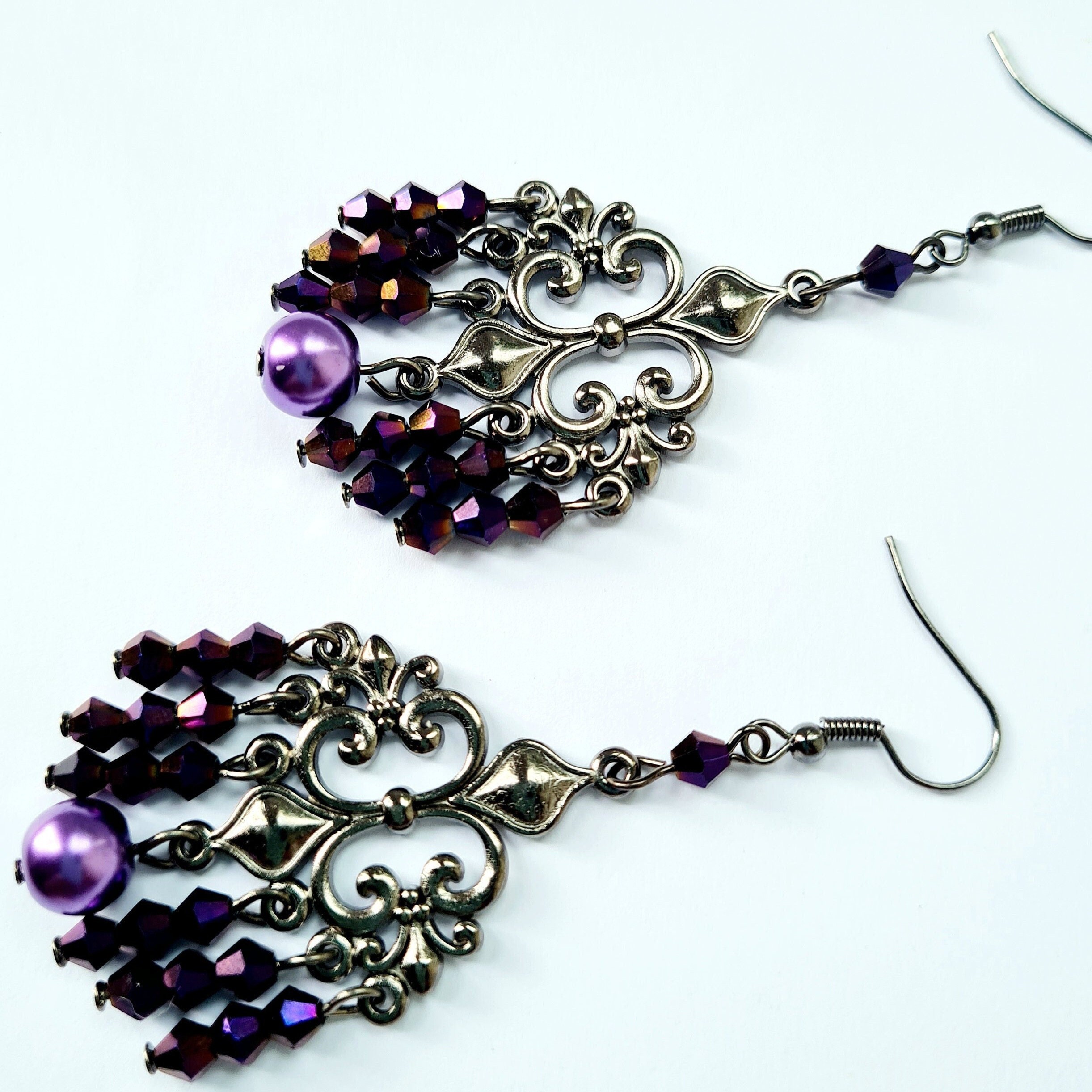 Georgous Black Fligree Chandelier Earrings, Timeless Elegance, Ideal ...