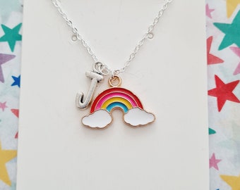 Childrens jewellery,  personalised necklace, BFF, custom initial necklace, kids rainbow necklace, gift for birthday, for girls