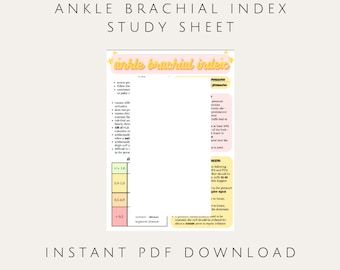 Ankle Brachial Index Study Sheet | Vascular Sonography