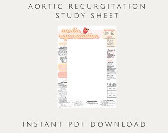 Aortic Regurgitation Study Sheet | Echocardiography, Cardiology, Nursing, Anatomy and physiology
