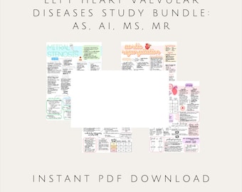 Left heart valvular diseases study sheet bundle | aortic and mitral stenosis, aortic and mitral regurgitation