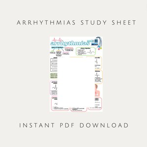 Può includere: Un foglio di studio colorato sulle aritmie, un tipo di disturbo del ritmo cardiaco. Il foglio include diagrammi di diversi tipi di aritmie, le loro cause e i trattamenti. Il foglio include anche una sezione sul ritmo cardiaco normale e su come identificare diversi tipi di aritmie su un elettrocardiogramma (ECG).