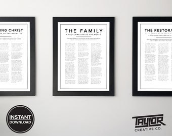 Proclamation To The World: The Family Proclamation, The Restoration, The Living Christ, The Articles of Faith, Printable Set of 4, LDS