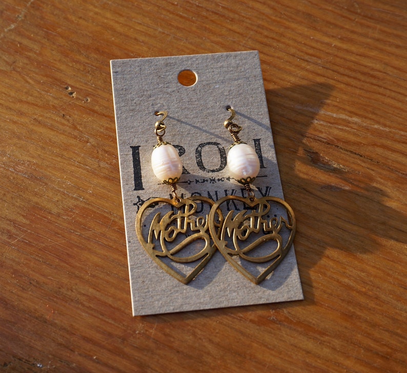 Upcycled Brass Dangles Vintage Mother Pearl Charm Earrings