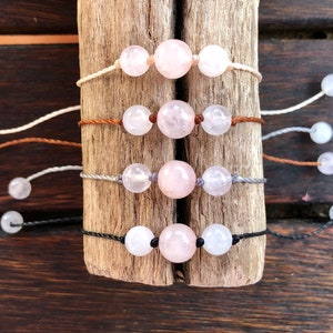 Rose Quartz Trinity Gemstone Bracelet - Handmade Energy Healing Crystal Jewelry 