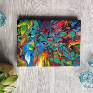 Original Moderne Acryl  Malerei - "Postkarten Malerei" - Pouring und Drip - Schwarz bunt abstrakt zeitgenössisch