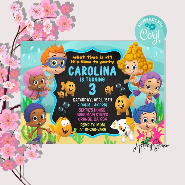 Kids Invitation,Bubble Guppies Invite,Bubble Guppies Birthday Invitation,Guppies Party,Boy Girl Invite