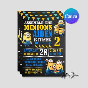 Convite digital de aniversário, convite dos Minions, festa de aniversário dos Minions, download instantâneo, modelo Canva editável para impressão