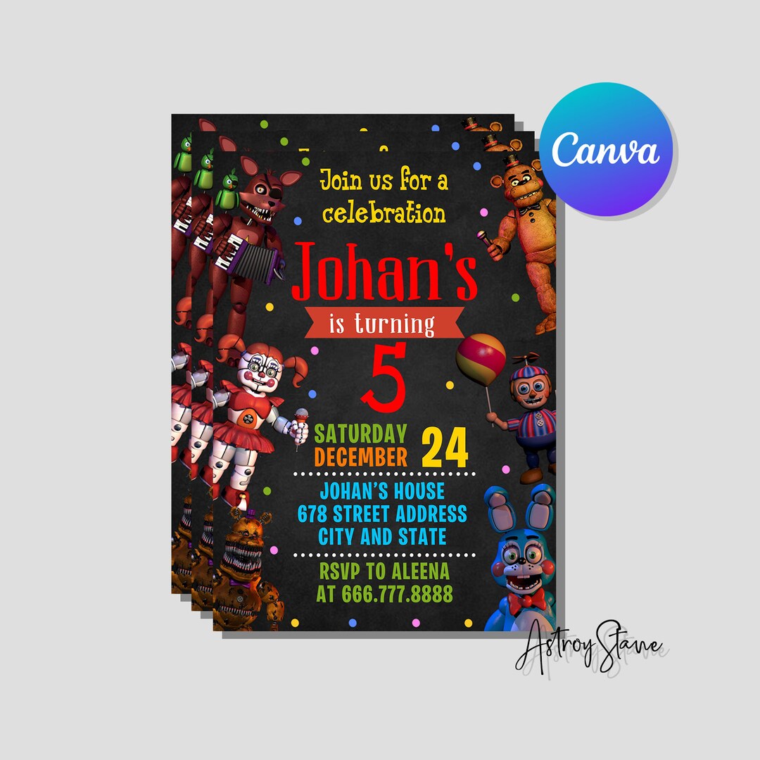 Digital Birthday,five Nights at Freddys Birthday Invitation,kids ...
