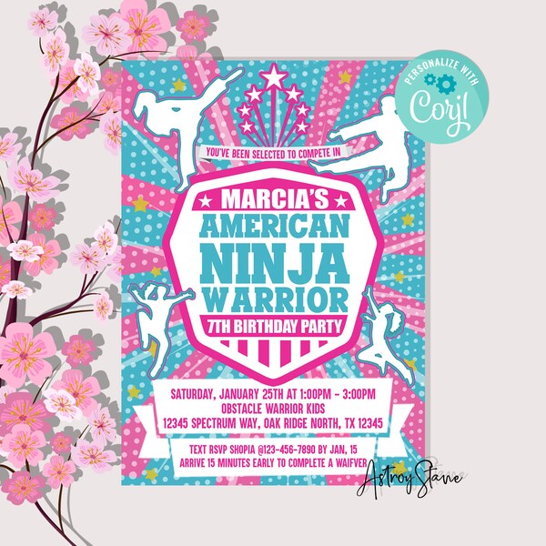 Ninja Warrior Girls Invitation,Ninja Warrior Birthday Invitation,Ninja Warrior Birthday Party,Ninja Warrior Birthday,Ninja Warrior Party