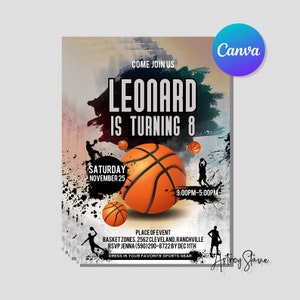 Faire-part d'anniversaire numérique, invitation de basket-ball, invitation d'anniversaire de basket-ball, téléchargement immédiat, modèle imprimable modifiable de toile