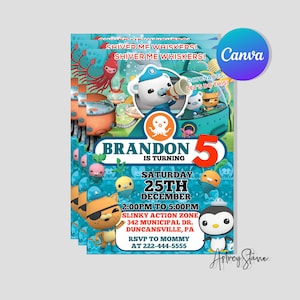 Digital Birthday,Octonauts Invitation,Kids Birthday Party,Kids Invitation,Instant Download,Printable Editable Canva Template