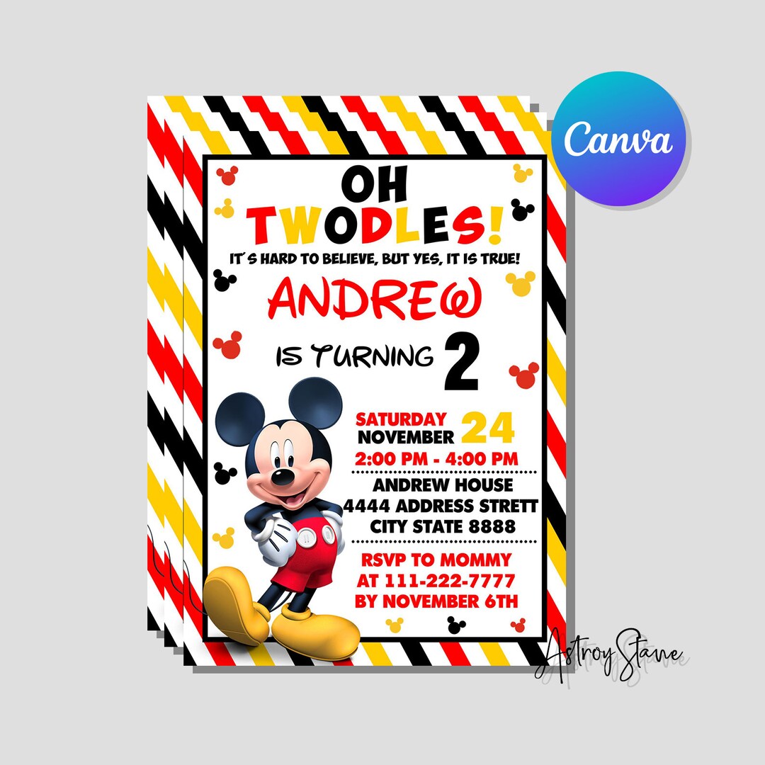 Digital Birthday Invitation,mickey Mouse Invitation,mickey Mouse ...