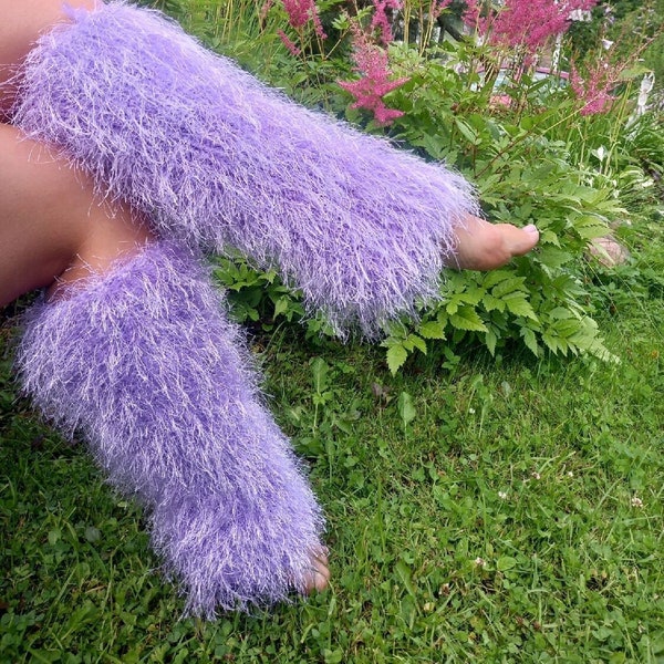 FUZZY hand-knitted leggings Leggings Soft  Leg Warmers