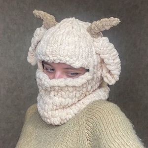 Funny balaclava hat goat kozachka ram lamb devil / warm winter hat / Balaclava with ears / crazy / hat hand knitted with ears ski mask