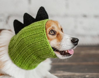 Knitted hat - snood for dogs cats Drago/ Dog Snood Dino Glow-in-the-Dark Dino Dog Hood Custom Sizes Dino