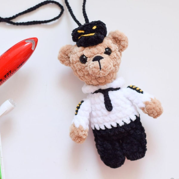 Gift to the pilot, a gift to the co-pilot - the toy is crocheted of plush yarn Pilot Teddy Bear Airman Teddy Bear