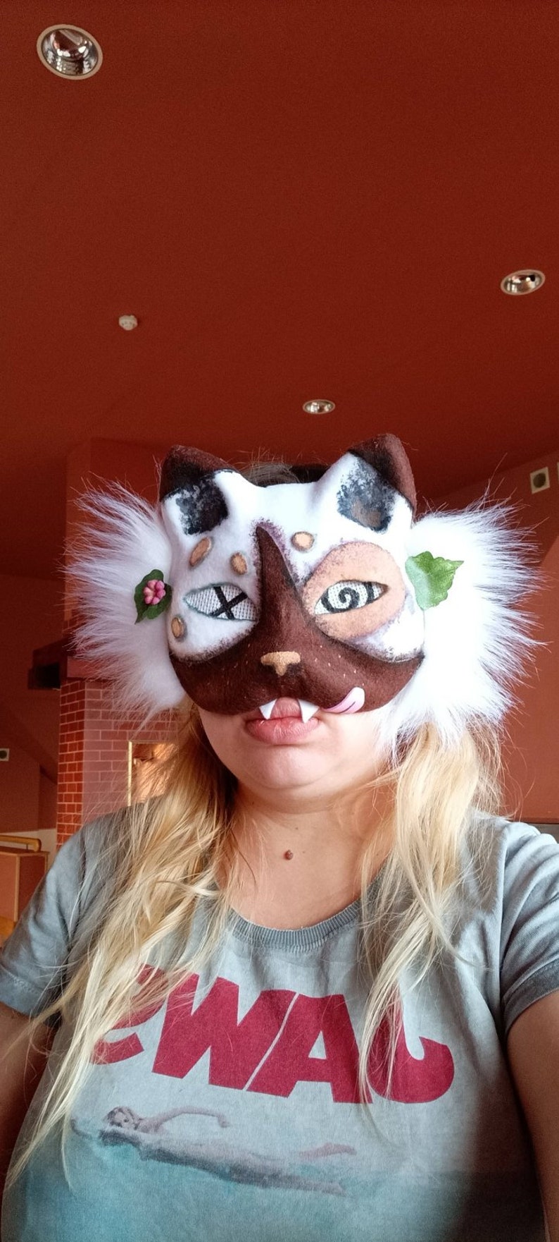 Masque de chat Therian Masque feutré avec filet pour les yeux Masque de chat des montagnes image 6