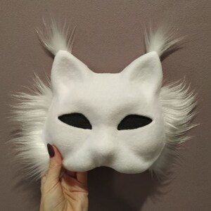 Therian-Katzenmaske, gefilzte Maske mit Augennetz. Bergkatzenmaske. Schlichtes, gefilztes Therian-Katzenmasken-Set, einfach dekorieren Bild 3