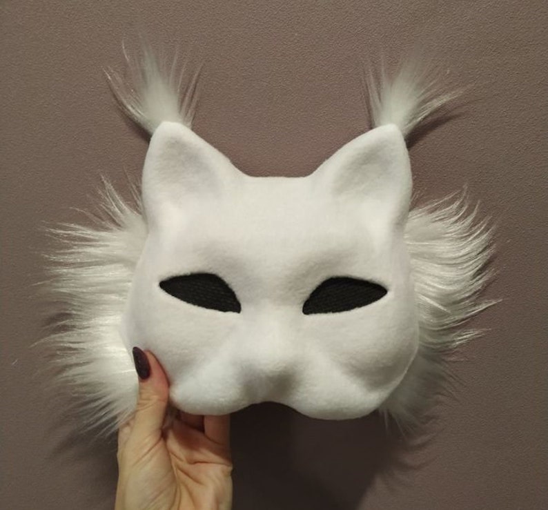 Therian cat mask felted mask with eye mesh Mountain cat mask Plain felted Therian cat mask kit just decorate image 3