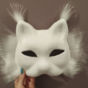 Therian cat mask felted mask with eye mesh Mountain cat mask Plain felted Therian cat mask kit just decorate image 1