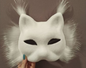 Therian cat mask   felted mask with eye mesh Mountain cat mask Plain felted Therian cat mask kit  just decorate