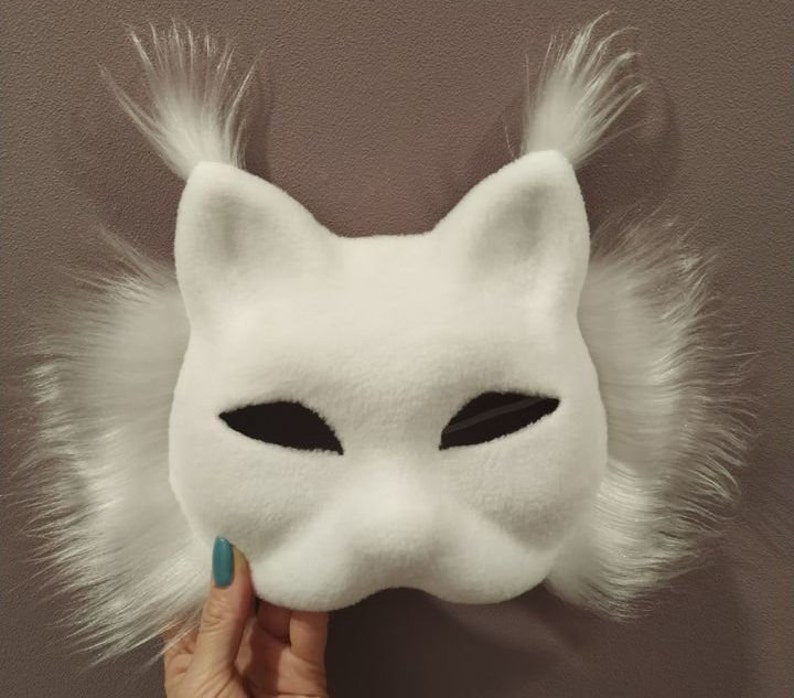 Therian cat mask felted mask with eye mesh Mountain cat mask Plain felted Therian cat mask kit just decorate image 1