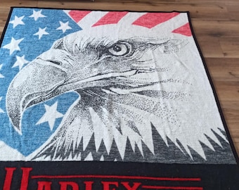 Vtg Biederlack Harley Davidson Eagle Flag Stars Stripes USA Fleece