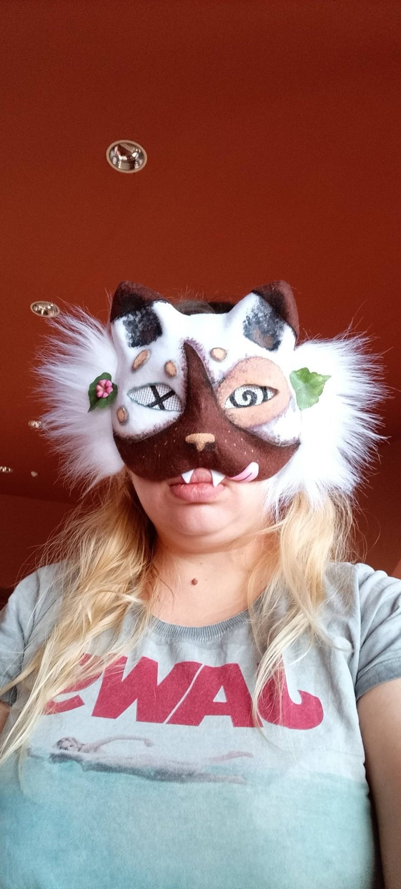 Masque de chat Therian Masque feutré avec filet pour les yeux Masque de chat des montagnes image 5