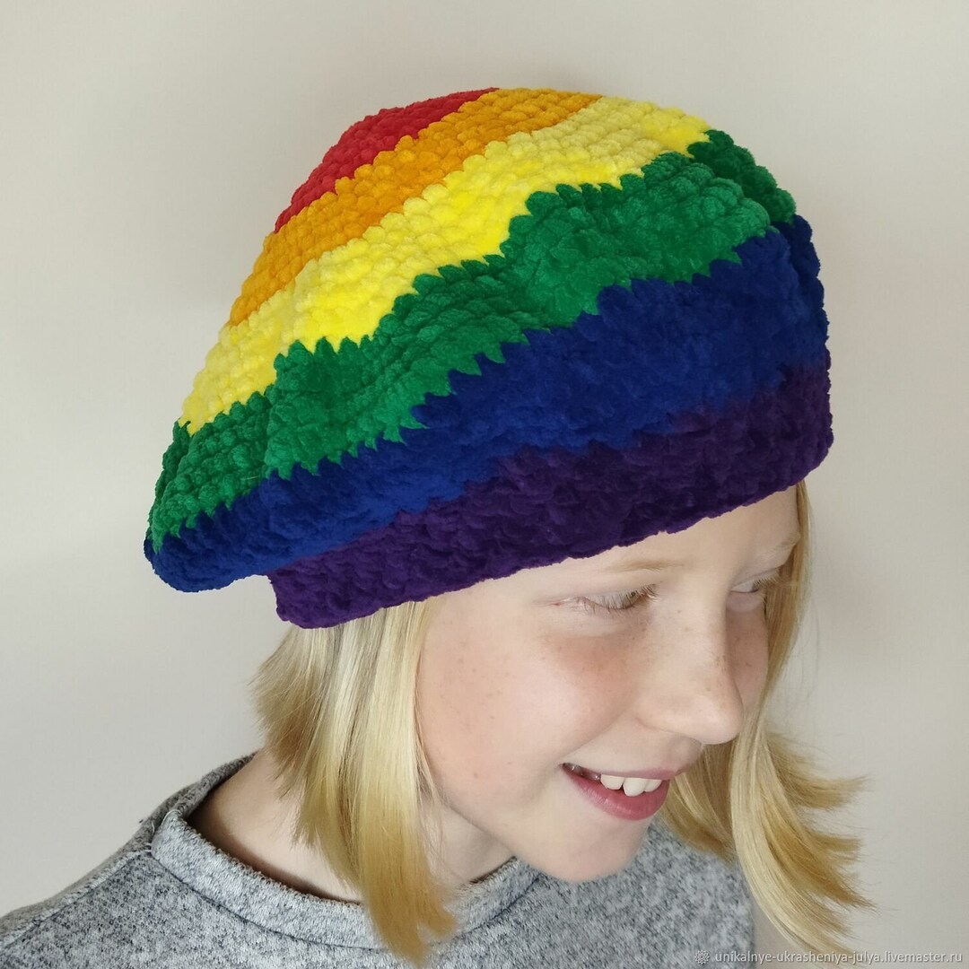 Rainbow Beret Medium French Beret Knit Hat Beanie Plur Party Mens ...