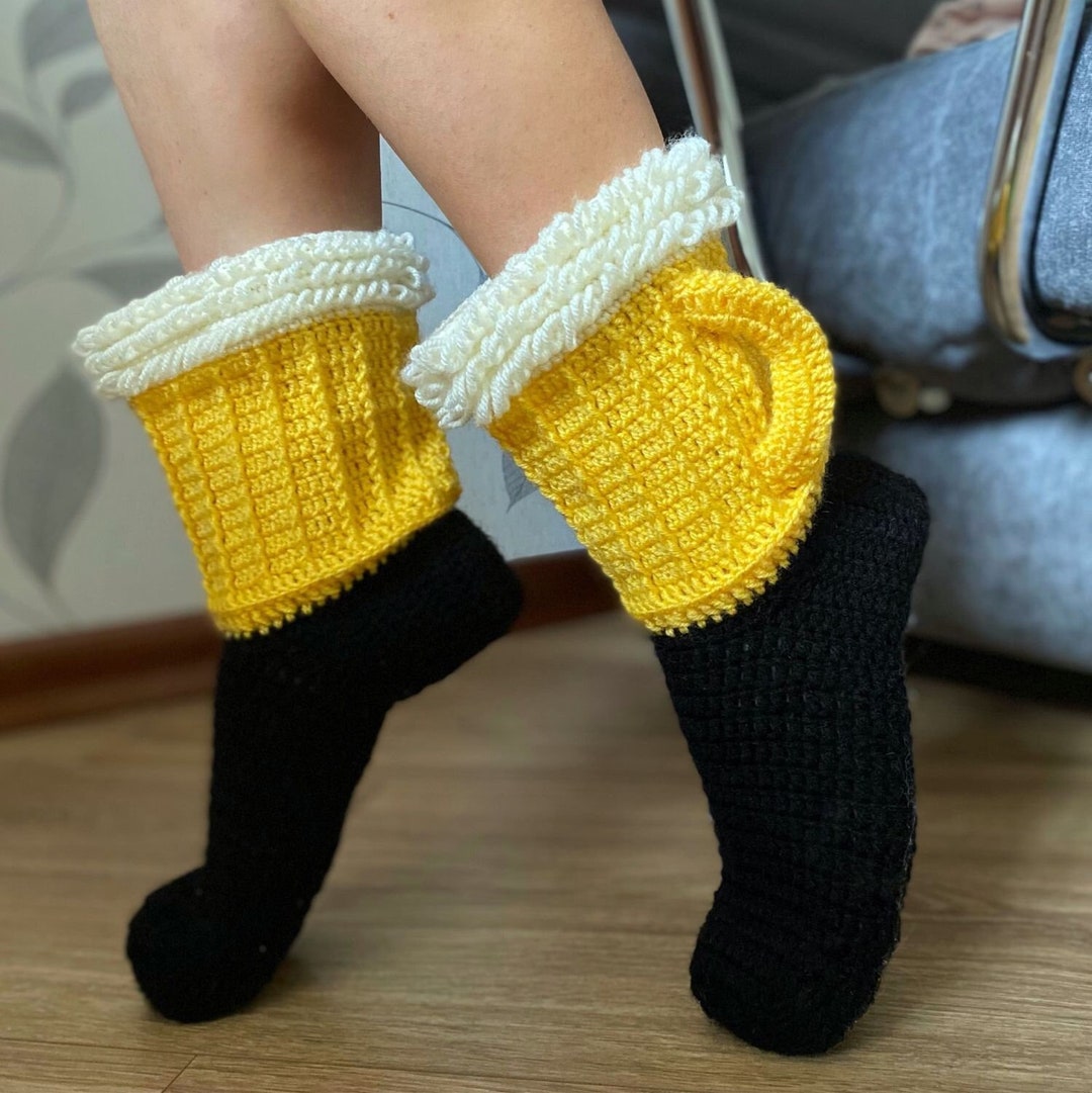 Crochet Beer Sock, Beer Stein, Beer Mug, Slippers, Booties. Handle