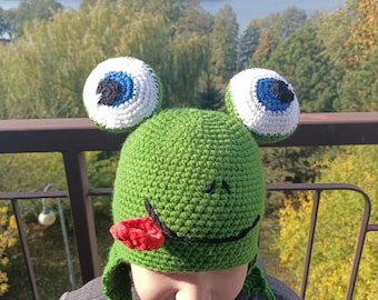 Funny Hood Frog Hat / Warm Winter/ Crazy Frog/hand Knitted  display picture 1