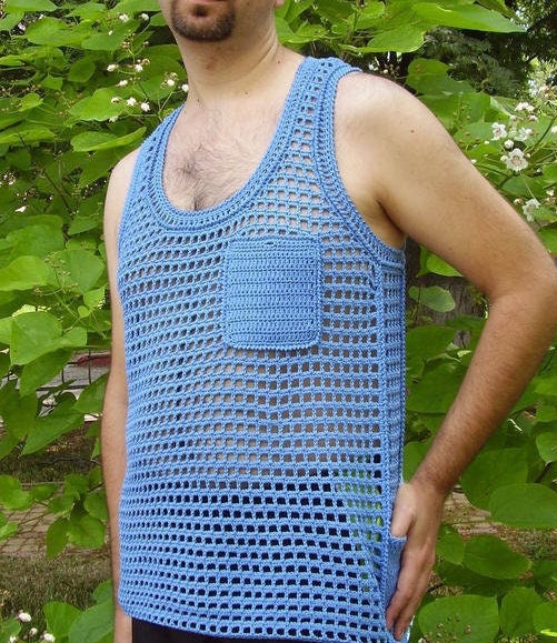 Men's T-shirt Y Back Vest Gym Crop Tank Top See-through Fishnet