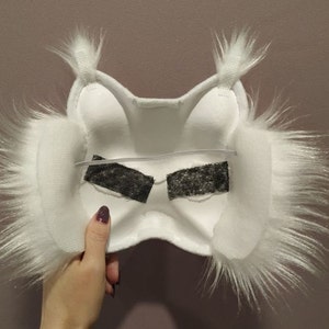 Therian-Katzenmaske, gefilzte Maske mit Augennetz. Bergkatzenmaske. Schlichtes, gefilztes Therian-Katzenmasken-Set, einfach dekorieren Bild 2