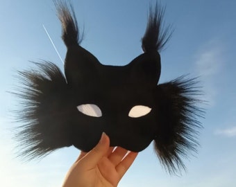 Masque de chat Therian noir feutré avec filet pour les yeux Masque de chat des montagnes Kit de masque de chat Therian feutré uni à décorer