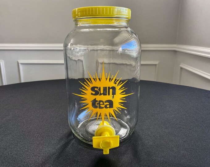 Vintage Sun Tea Glass Jar Beverage Dispenser, Retro 70's Sun Tea Jar